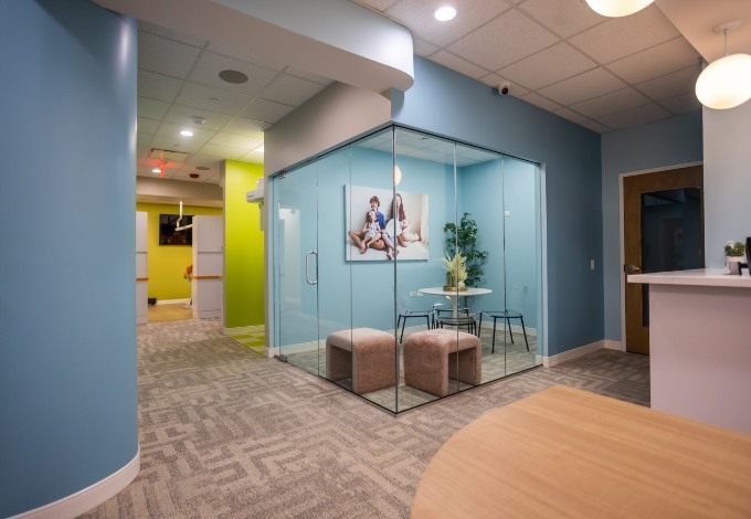 Dental team members in reception area of pediatric dental office